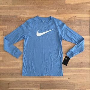 Boys Blue Nike Swoosh Logo Long Sleeve Shirt Size Large NWT